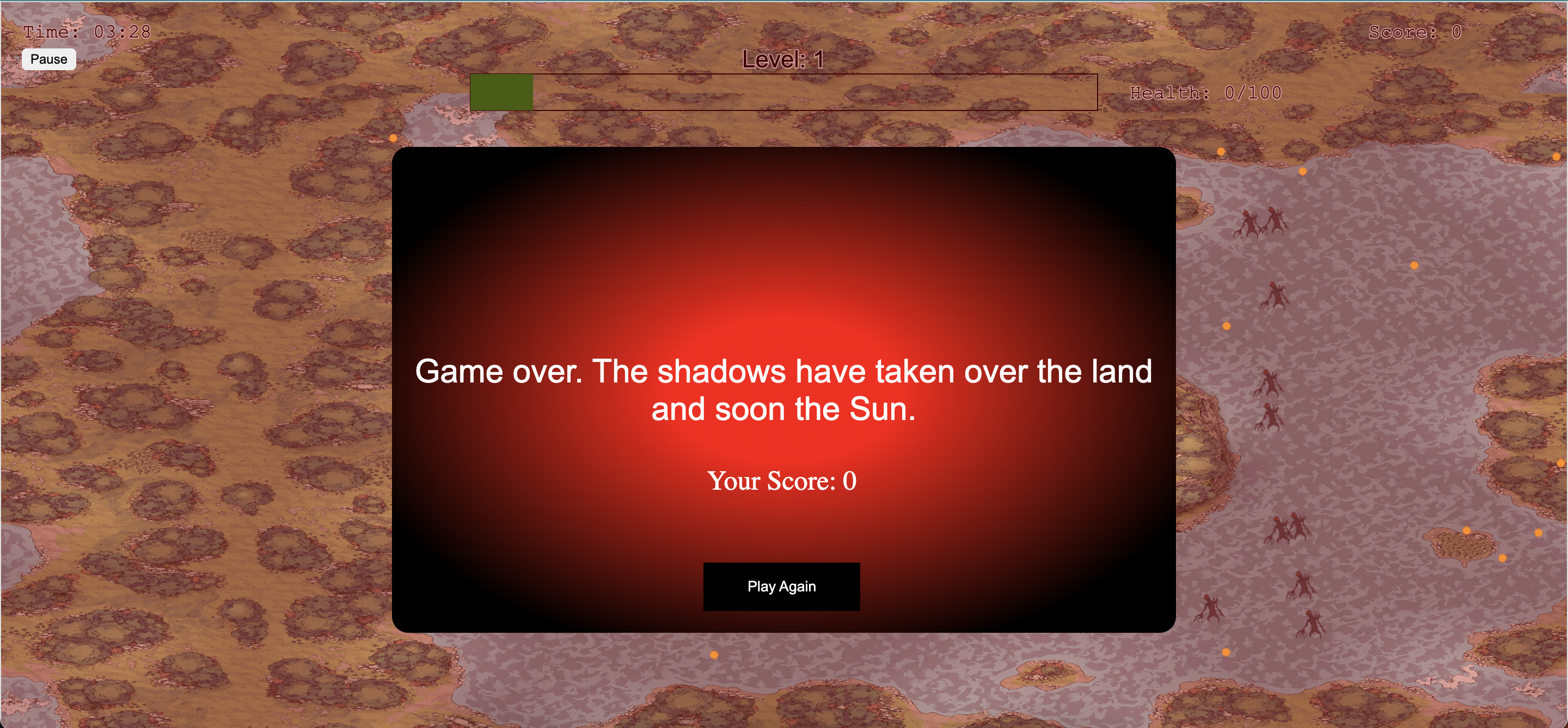 Game over screen with a play again button