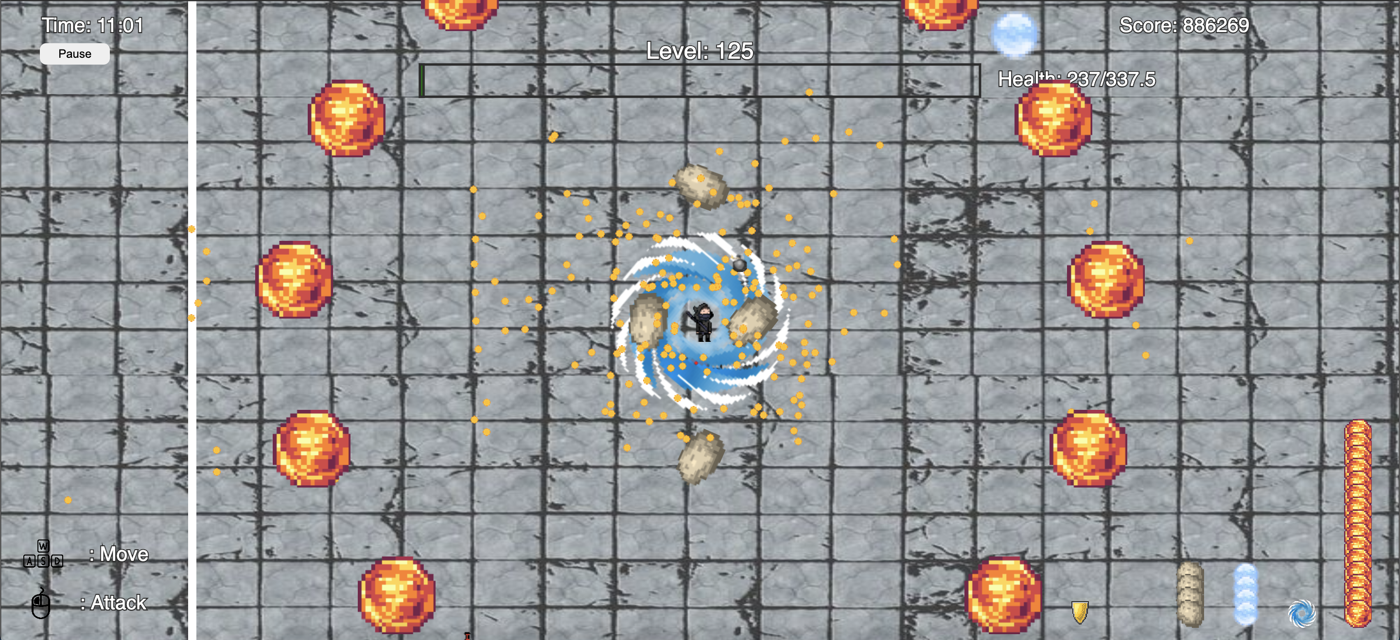 Screenshot of towards the later part of the game with lots of upgrades