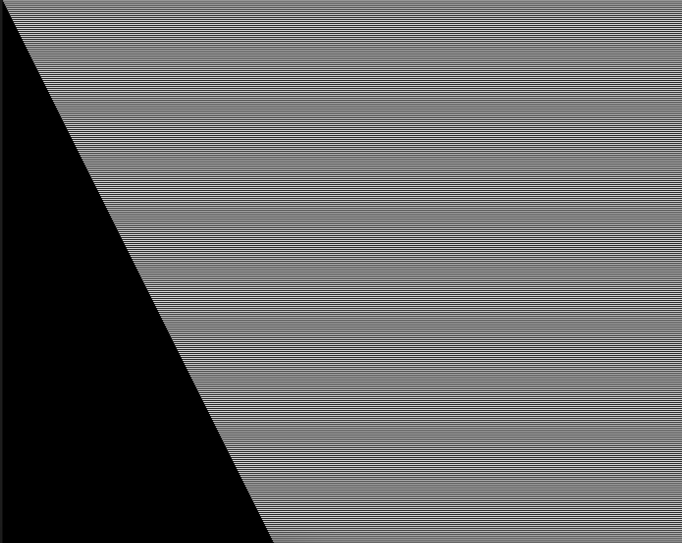 Black and white lines going across a black canvas horizontally while leaving a black triangle in the bottom left corner